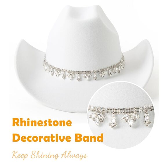2235 Glitter Rhinestone White Cowgirl Hat Shiny Western Cowboy White-maple main image 4